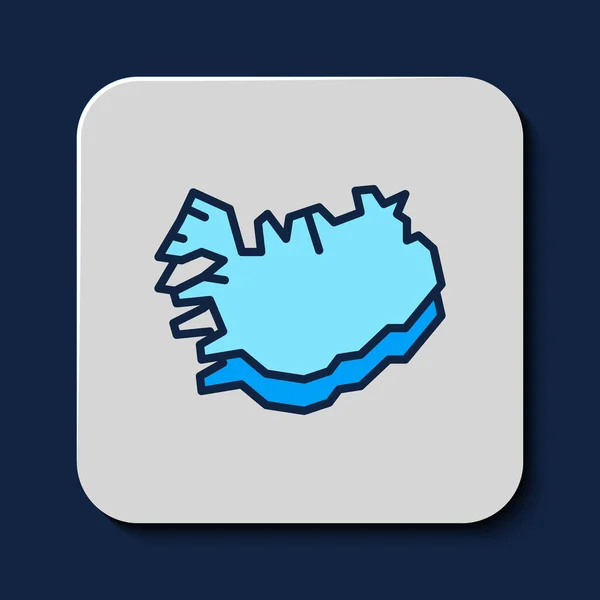 Gevulde Schets Kaart Van Ijsland Pictogram Geïsoleerd Blauwe Achtergrond Vector — Stockvector