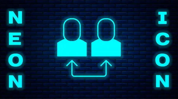 Glowing Neon Exchange Work Icon Isolated Brick Wall Background Information — Archivo Imágenes Vectoriales