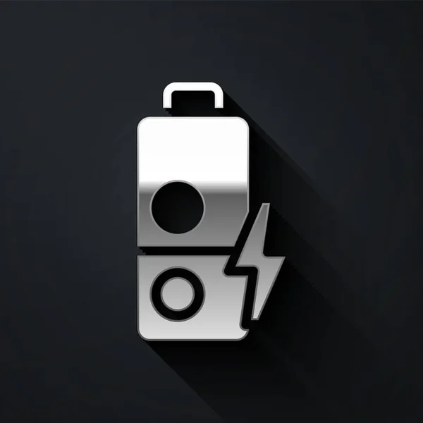 Argent Icône Indicateur Niveau Charge Batterie Isolé Sur Fond Noir — Image vectorielle