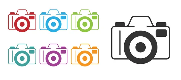 Black Photo Camera Icon Isolated White Background Foto Camera Digital — Stock Vector