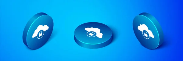 Isometric Cloud Computing Lock Icon Isolated Blue Background Security Safety — Stock Vector