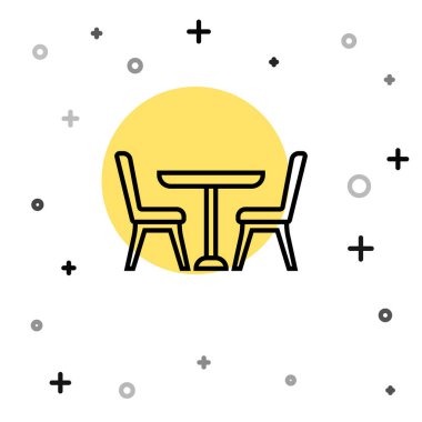 Beyaz arka planda izole edilmiş siyah çizgi ahşap masa. Rastgele dinamik şekiller. Vektör