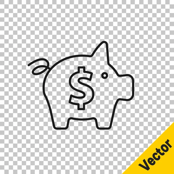 Negro Línea Piggy Icono Orilla Aislado Sobre Fondo Transparente Icono — Archivo Imágenes Vectoriales