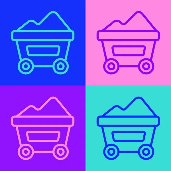 Pop Art Line Coal Mine Trolley Icon Isolated Color Background — Stock Vector
