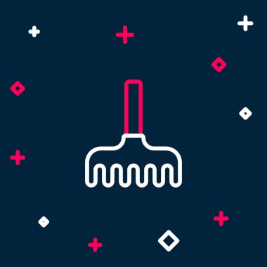 Çizgi Bahçesi tırmık simgesi mavi arkaplanda izole edildi. Bahçecilik, tarım, çiftçilik aleti. Toprak işçisi. Renkli taslak konsepti. Vektör