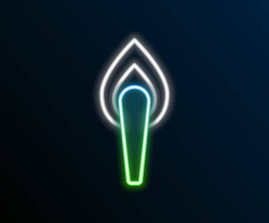 Parlayan neon hattı alev ikonu siyah arkaplanda izole edildi. Sembol ateşi sıcak, alev gücü, alev ve ısı. Renkli taslak konsepti. Vektör