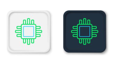 Beyaz arkaplanda mikro devre işlemci simgesi olan çizgi bilgisayar işlemcisi izole edildi. Devre kartlı çip ya da işlemci. Mikro işlemci. Renkli taslak konsepti. Vektör