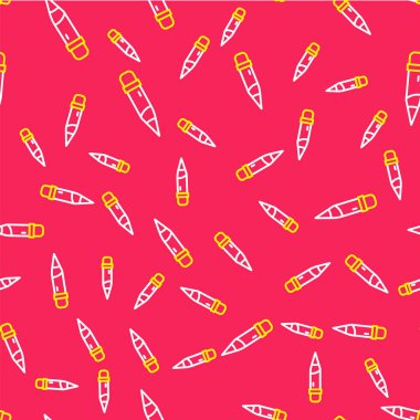 Silgi simgesine sahip satır kalemi kırmızı arkaplanda izole edilmiş kusursuz desen. Çizim ve eğitim araçları. Okul sembolü. Vektör