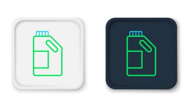 Çamaşır deterjanı, çamaşır suyu, bulaşık deterjanı ya da beyaz arka planda izole edilmiş başka bir temizlik malzemesi için çizgi plastik şişe. Renkli taslak konsepti. Vektör