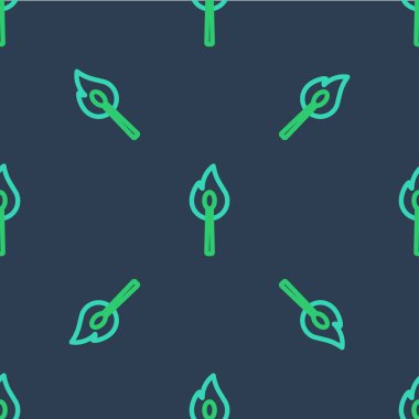 Ateş ikonu ile çizgi yakma kibriti mavi arka planda izole edilmiş pürüzsüz desen. Ateşle maç. Kibrit işareti. Vektör