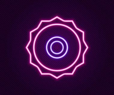 Parlak neon çizgisi. Siyah arka planda bulunan testere ucu simgesi. Testere tekerleği. Renkli taslak konsepti. Vektör