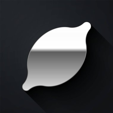 Gümüş Limon simgesi siyah arkaplanda izole edildi. Uzun gölge tarzı. Vektör.