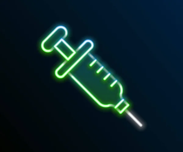 Ragyogó Neon Vonal Fecskendő Ikon Elszigetelt Fekete Háttérrel Vakcina Védőoltás — Stock Vector