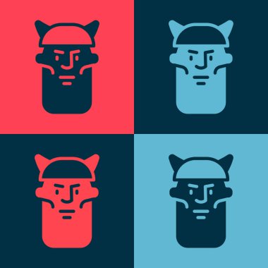 Pop Art Viking baş simgesi renk arkaplanında izole edildi. Vektör