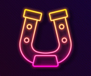 Parlayan neon çizgisi at nalı simgesi siyah arkaplanda izole edildi. Vektör.