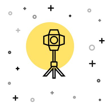 Softbox simgesindeki siyah çizgi Stüdyo ampulü beyaz arkaplanda izole edildi. Gölge yansıma tasarımı. Rastgele dinamik şekiller. Vektör.