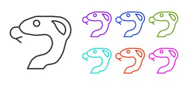 Siyah çizgi Yılan simgesi beyaz arkaplanda izole edildi. Simgeleri renklendirin. Vektör