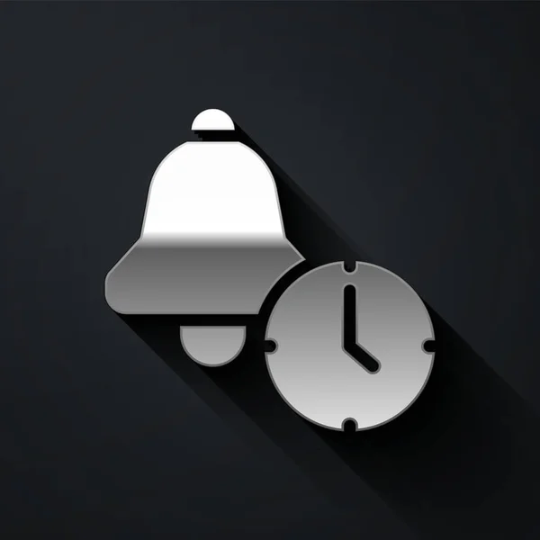 银钟图标隔离在黑色背景上 起床的概念 时间标志 长影子风格 — 图库矢量图片
