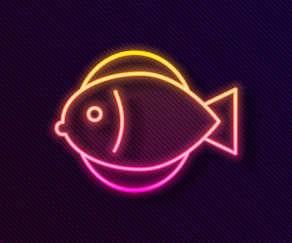 Linea Neon Luminosa Icona Pesce Isolata Sfondo Nero Vettore — Vettoriale Stock