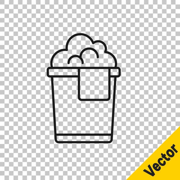 Black Line Bucket Foam Bubbles Icon Isolated Transparent Background Cleaning — Stock Vector