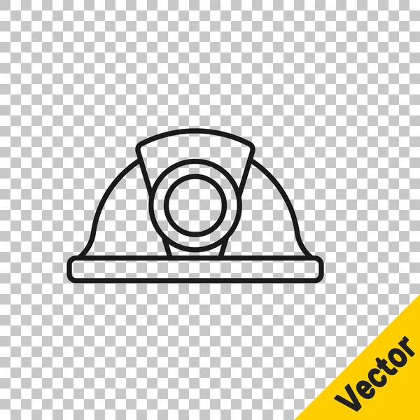 Svart Linje Miner Hjälm Ikon Isolerad Transparent Bakgrund Vektor — Stock vektor