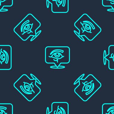 Horus simgesinin yeşil çizgi gözü mavi arkaplanda pürüzsüz desen izole etti. Eski Mısır tanrıçası Wedjet korunma, kraliyet gücü ve sağlığın sembolü. Vektör