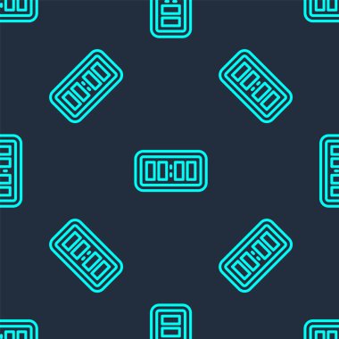 Yeşil çizgi Dijital Alarm Saati simgesi mavi arkaplanda izole edilmiş. Elektronik çalar saat. Zaman simgesi. Vektör