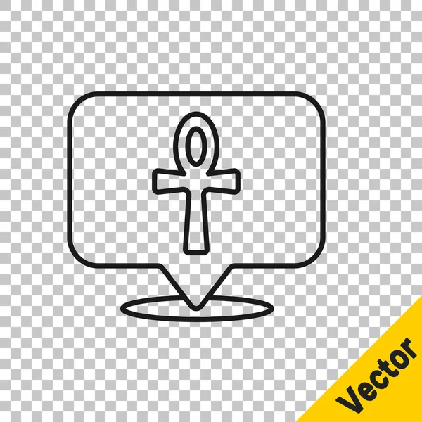 Black Line Cross Ankh Icon Isolated Transparent Background Egyptian Word — стоковый вектор