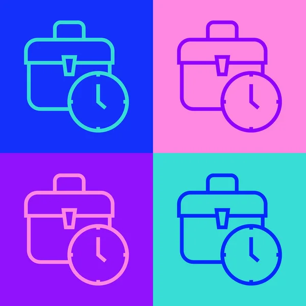 Pop Art Line Work Time Icon Isolated Color Background Office — Stock Vector