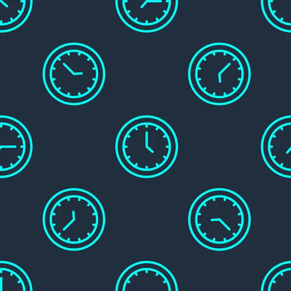 Green Line Clock Icon Isolated Seamless Pattern Blue Background Time — Stock Vector