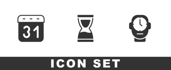 Set Calendar Old Hourglass Clock Icon Vector — Stock Vector