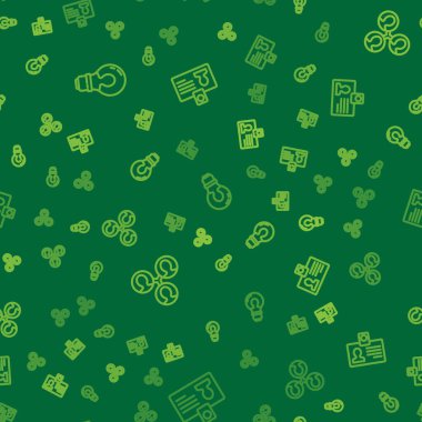 Hat başını lamba ampulü, proje ekibi tabanı ve kimlik kartlarını kusursuz desenlere göre ayarla. Vektör.