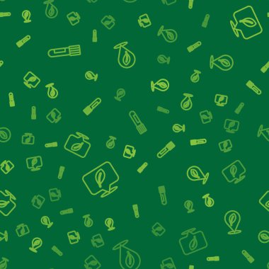 Çizgi test tüpünü ve matarayı ayarlayın. Yapraklı ve dikişsiz desenli konum. Vektör.