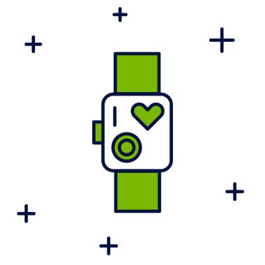 Doldurulmuş akıllı saat beyaz arkaplanda kalp atış hızı simgesini gösteriyor. Fitness uygulaması konsepti. Vektör