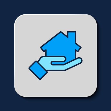 Doldurulmuş emlakçı simgesi mavi arkaplanda izole edildi. Ev almak. Vektör