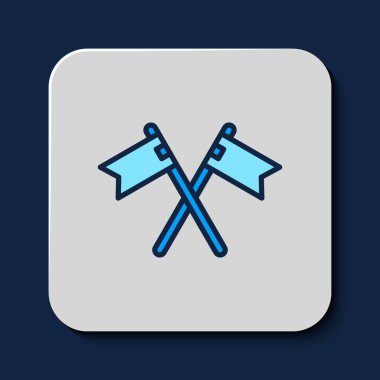 Doldurulmuş orta çağ bayrağı simgesi mavi arkaplanda izole edilmiş. Bir kral ya da kraliçe tarafından yönetilen ülke, devlet ya da bölge. Vektör