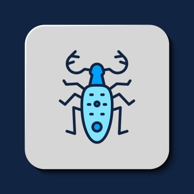 Filled outline Beetle deer icon isolated on blue background. Horned beetle. Big insect.  Vector