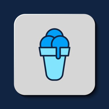 Filled outline Ice cream in waffle cone icon isolated on blue background. Sweet symbol.  Vector