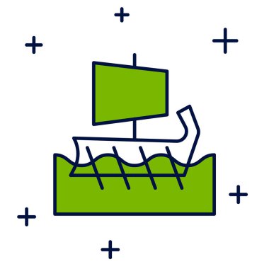 Filled outline Ancient Greek trireme icon isolated on white background.  Vector