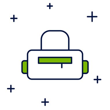 Doldurulmuş ana hatlı spor çantası simgesi beyaz arkaplanda izole edildi. Vektör