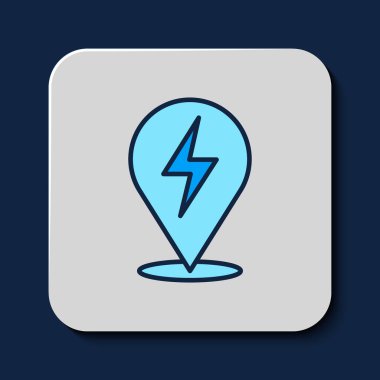 Filled outline Lightning bolt icon isolated on blue background. Flash icon. Charge flash icon. Thunder bolt. Lighting strike.  Vector