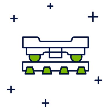 Filled outline Cargo train wagon icon isolated on white background. Freight car. Railroad transportation.  Vector