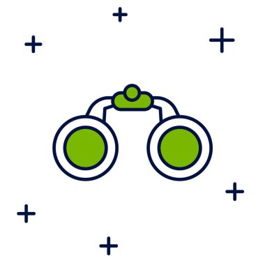 Doldurulmuş Dürbün simgesi beyaz arkaplanda izole edildi. Yazılım işareti bul. Casus ekipman sembolü. Vektör