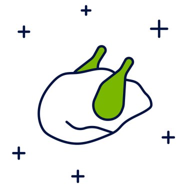 Ana hatlarıyla doldurulmuş hindi ya da beyaz arka planda izole edilmiş tavuk ikonu. Vektör