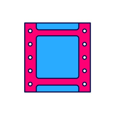 Doldurulmuş ana hatlı Play Video simgesi beyaz arkaplanda izole edildi. Film şeridi tabelası. Vektör