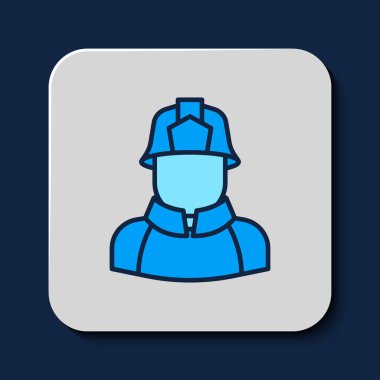 Mavi arka planda izole edilmiş ana hatlı itfaiyeci ikonu. Vektör