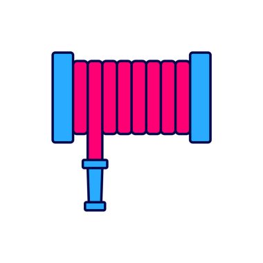 Beyaz arka planda izole edilmiş ana hatlı itfaiye hortumu makarası simgesi. Vektör