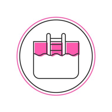 Beyaz arka planda izole edilmiş merdiven ikonu ile ana hatlı yüzme havuzu. Vektör