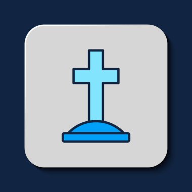 Grave ana hatları mavi arkaplanda izole edilmiş çapraz simge ile dolduruldu. Vektör