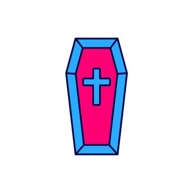 Tabut ana hatlarını, beyaz arka planda izole edilmiş Hıristiyan haç simgesiyle doldurmuş. Mutlu Cadılar Bayramı Partisi. Vektör